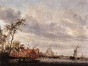 RUYSDAEL, Salomon van River Scene with Farmstead a oil on canvas